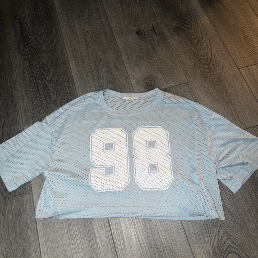 Full Tilt Light Blue Mesh Crop Top
